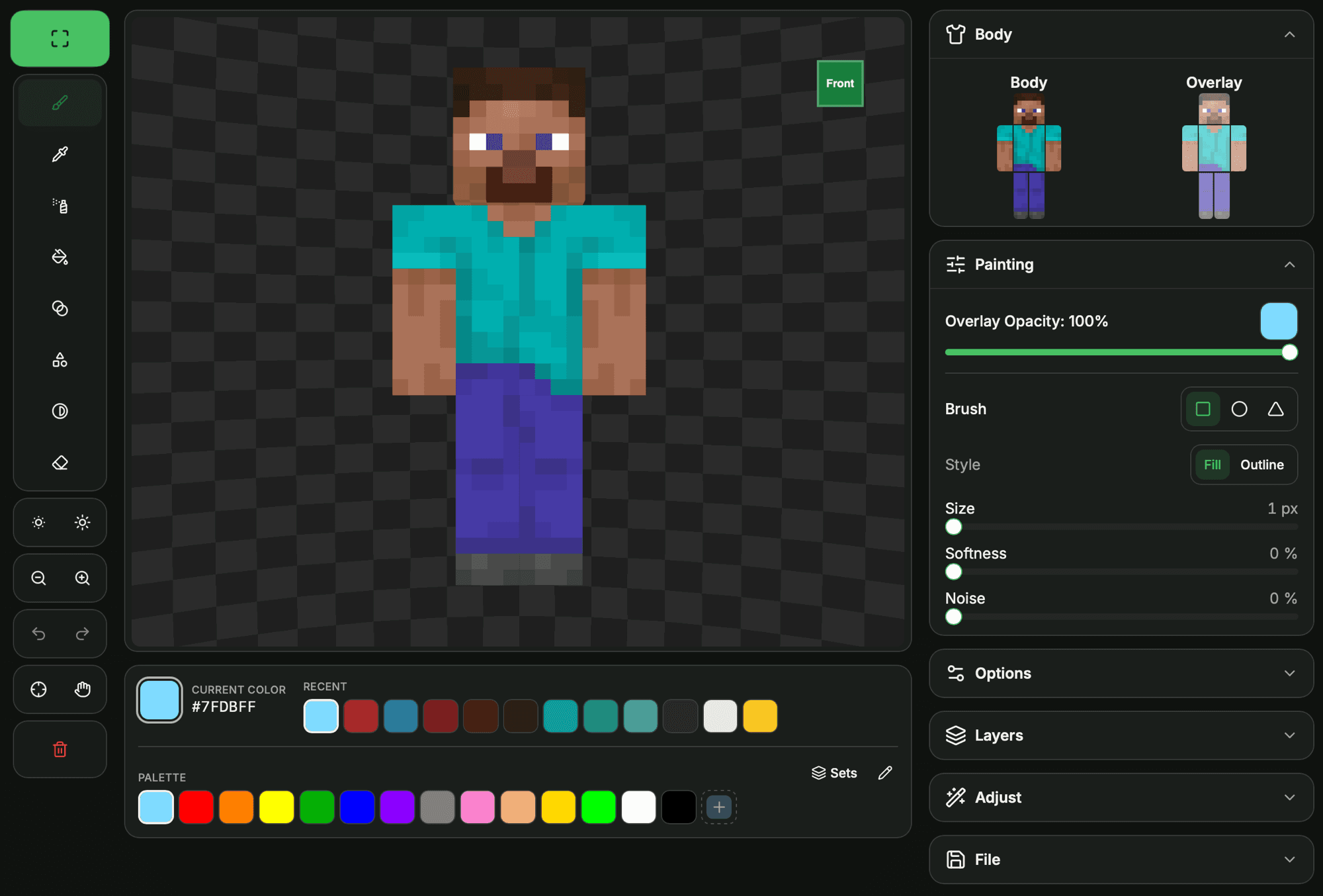 Editor overview – toolbar on the left, 3D model in the centre, panels on the right